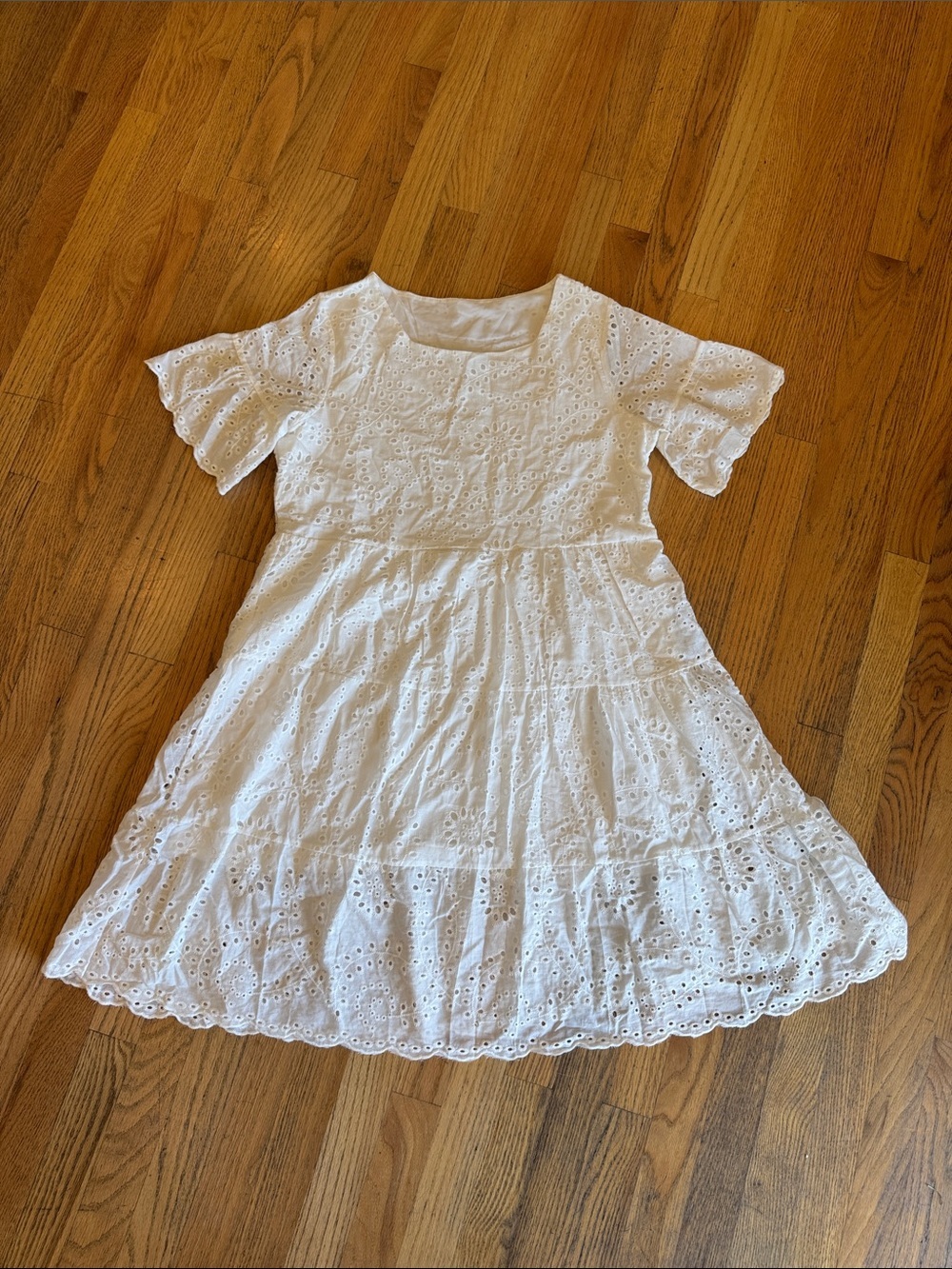 White Eyelet Tiered Midi Dress boho